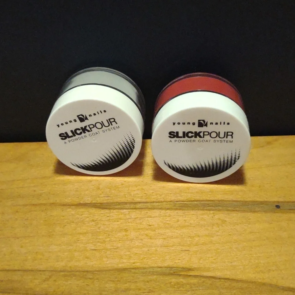 Young Nails slickpour powder coat tinsel times two & rev your engine .05 oz each